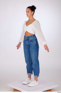 Suleika a-pose dressed high waist loose jeans standing white balloon…